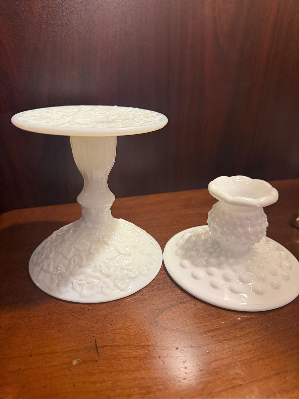2 Vintage Milk Glass Candle Holders